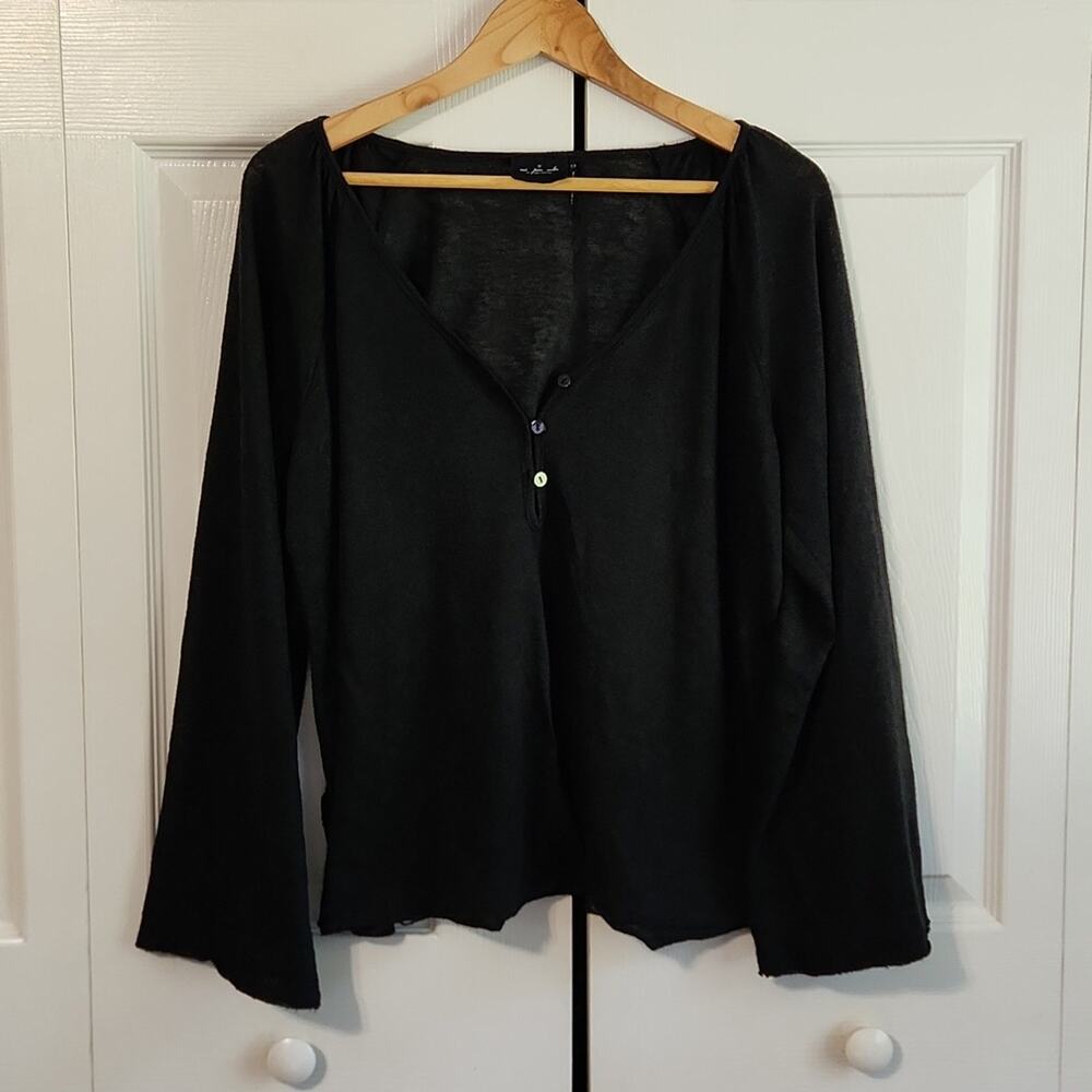 Out From Under Women's Black Burnout‎ Long Wide Sleeve Henley Size SM Sweater